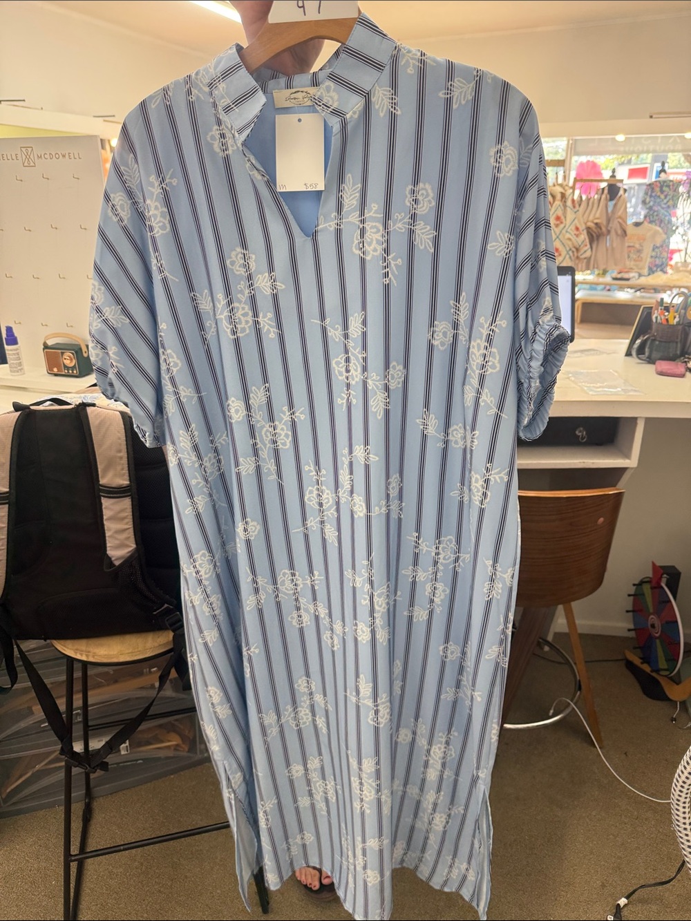 Beeson River Light Blue Striped Floral Maxi Dress